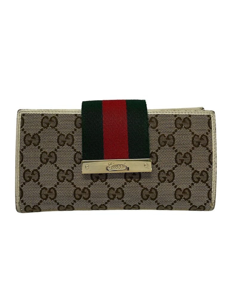 Gucci Wallet Gg Pattern Sherry Beige Dark Brown Multi Leather
